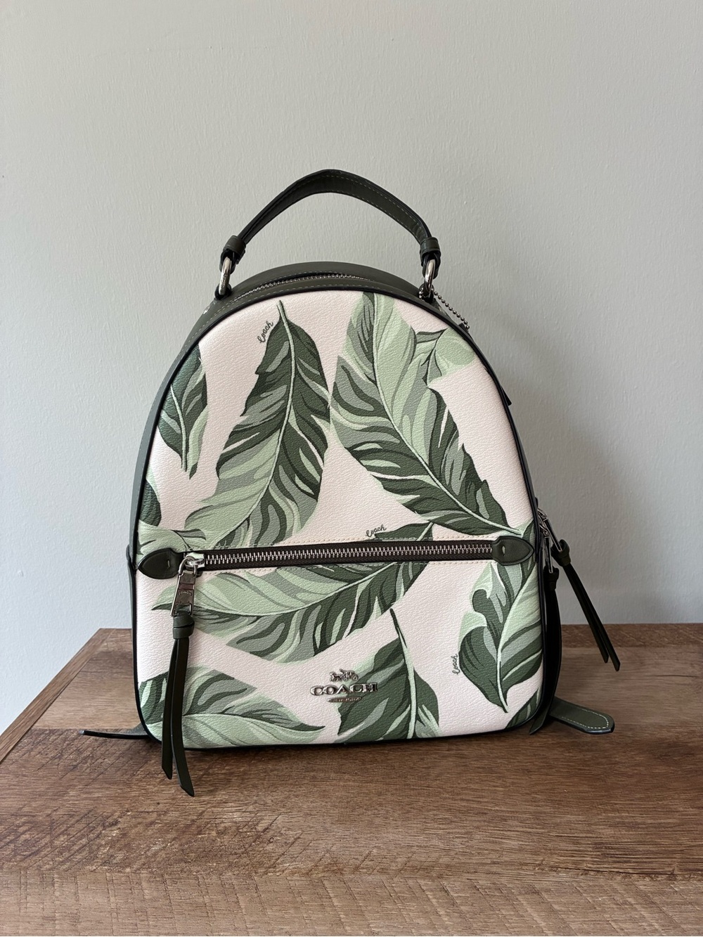 Coach Jordyn Backpack Banana Leaf Print,  Green / Chalk / Silver, 3962